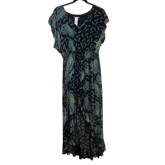 Alberto Makali Dress Womens M Sequin High Low Y2K Whimsigoth Fairy Ruffle Boho - Picture 1 of 6